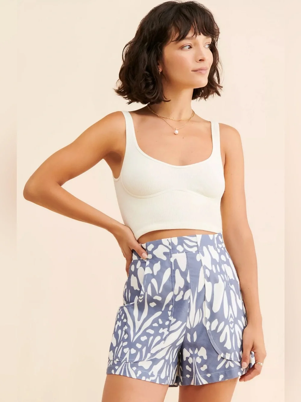 Anthropologie OhSevenDays Poche High Rise Linen Blend Printed Shorts Medium - Picture 2 of 14